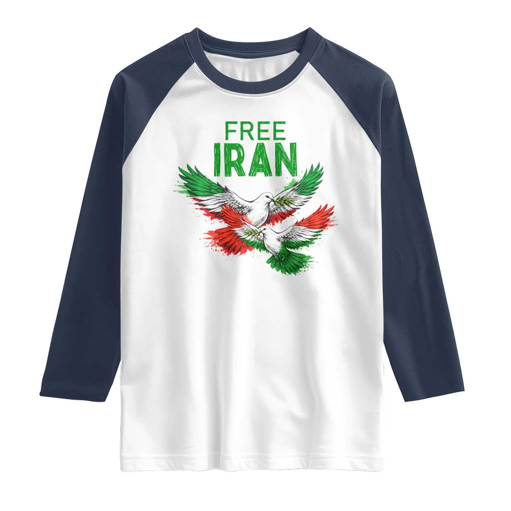 Iranian Flag Peace Doves Raglan Shirt Free Iran Freedom Statement Gift