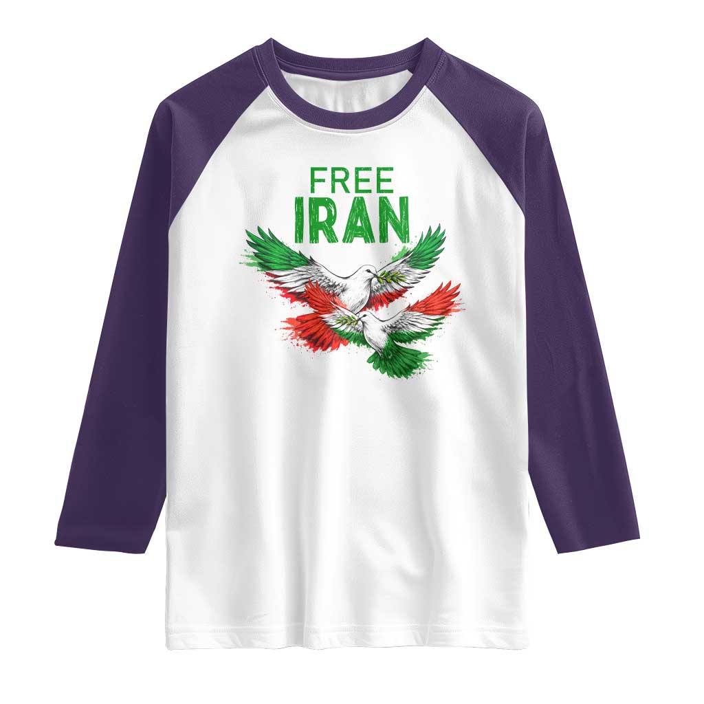 Iranian Flag Peace Doves Raglan Shirt Free Iran Freedom Statement Gift