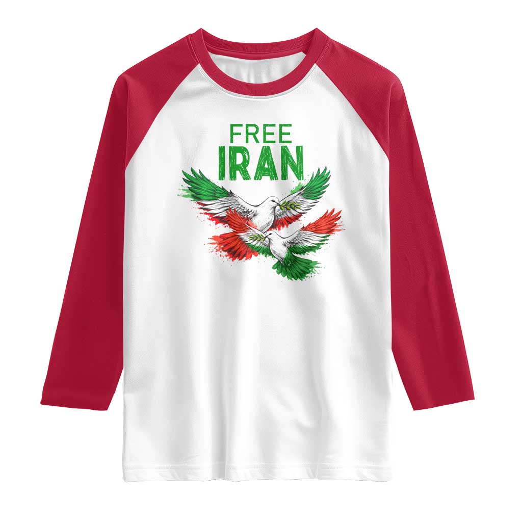 Iranian Flag Peace Doves Raglan Shirt Free Iran Freedom Statement Gift