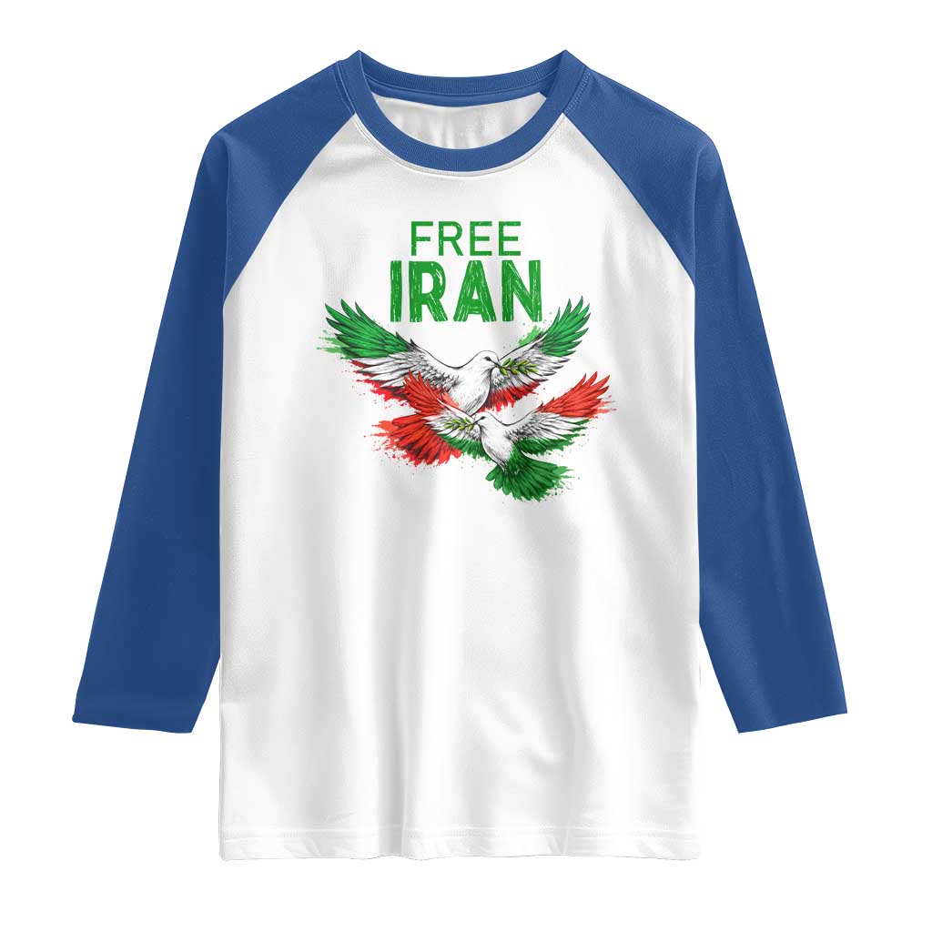 Iranian Flag Peace Doves Raglan Shirt Free Iran Freedom Statement Gift