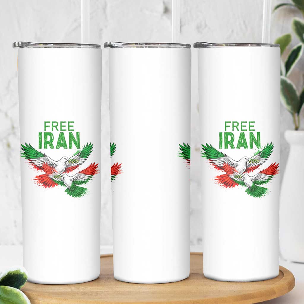 Iranian Flag Peace Doves Skinny Tumbler Free Iran Freedom Statement Gift