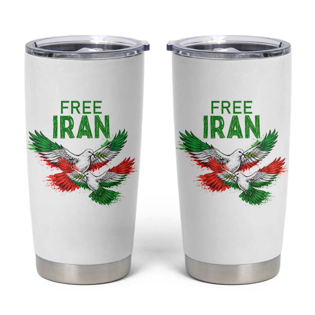 Iranian Flag Peace Doves Tumbler Cup Free Iran Freedom Statement Gift