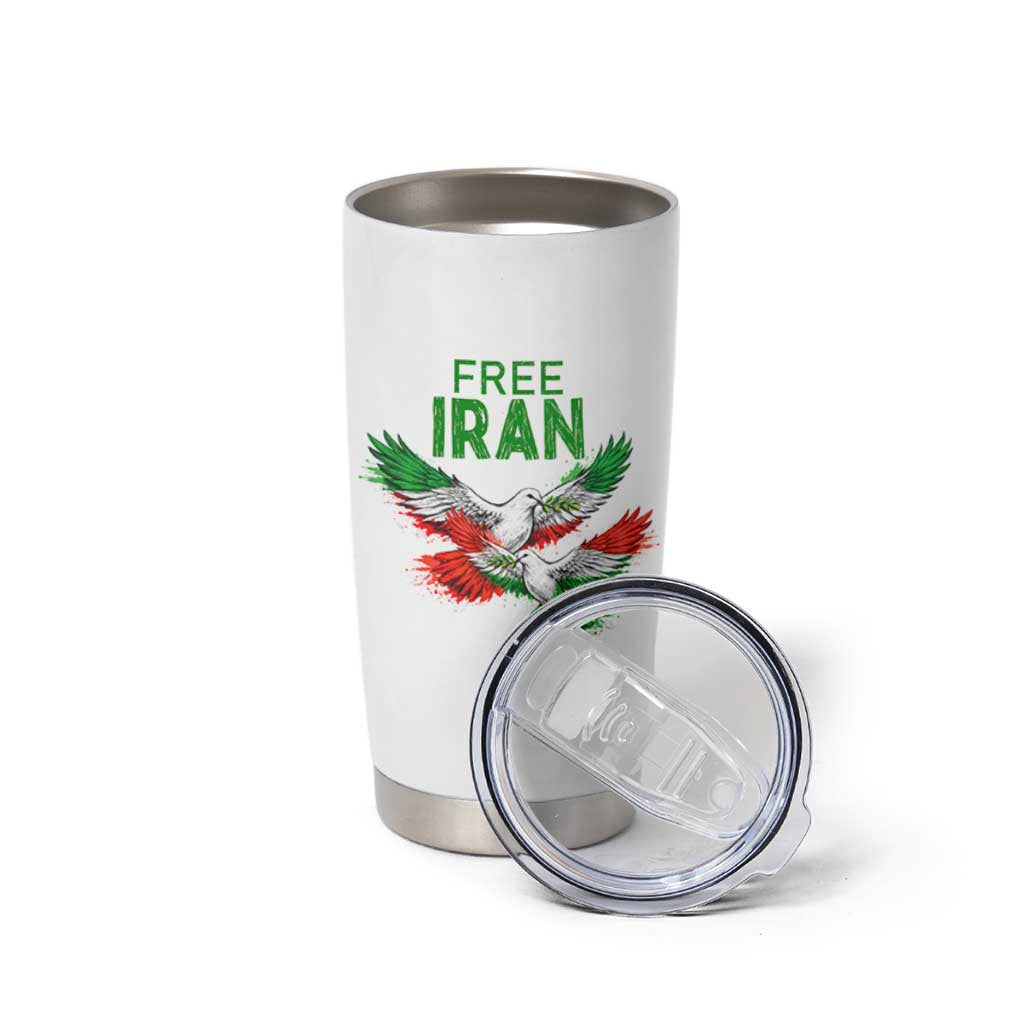 Iranian Flag Peace Doves Tumbler Cup Free Iran Freedom Statement Gift