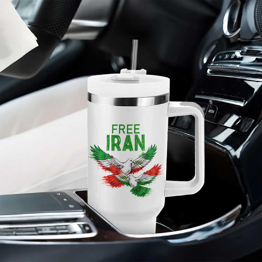 Iranian Flag Peace Doves Tumbler With Handle Free Iran Freedom Statement Gift