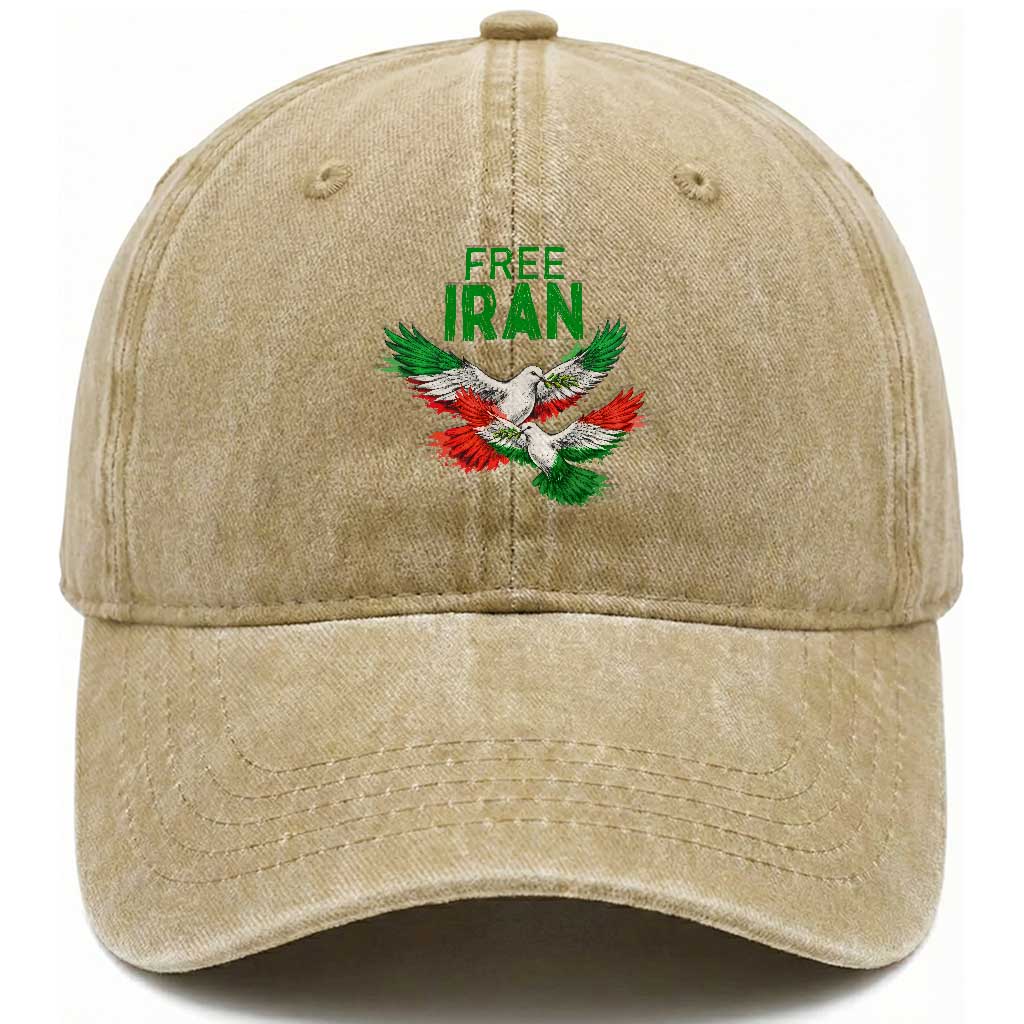 Iranian Flag Peace Doves Washed Cotton Baseball Cap Free Iran Freedom Statement Gift