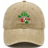Iranian Flag Peace Doves Washed Cotton Baseball Cap Free Iran Freedom Statement Gift