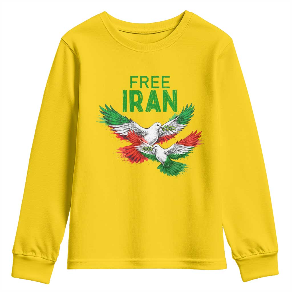 Iranian Flag Peace Doves Youth Sweatshirt Free Iran Freedom Statement Gift