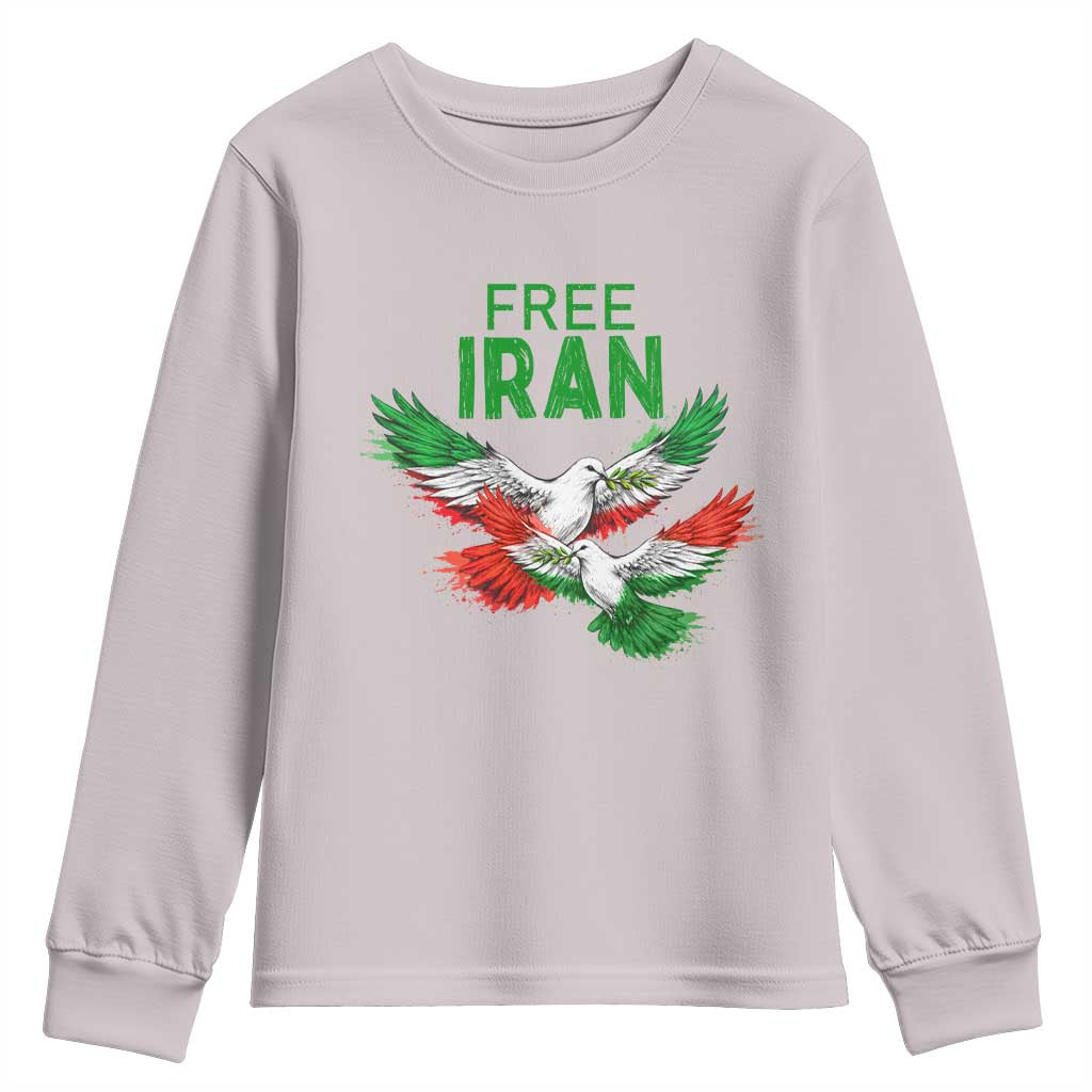 Iranian Flag Peace Doves Youth Sweatshirt Free Iran Freedom Statement Gift