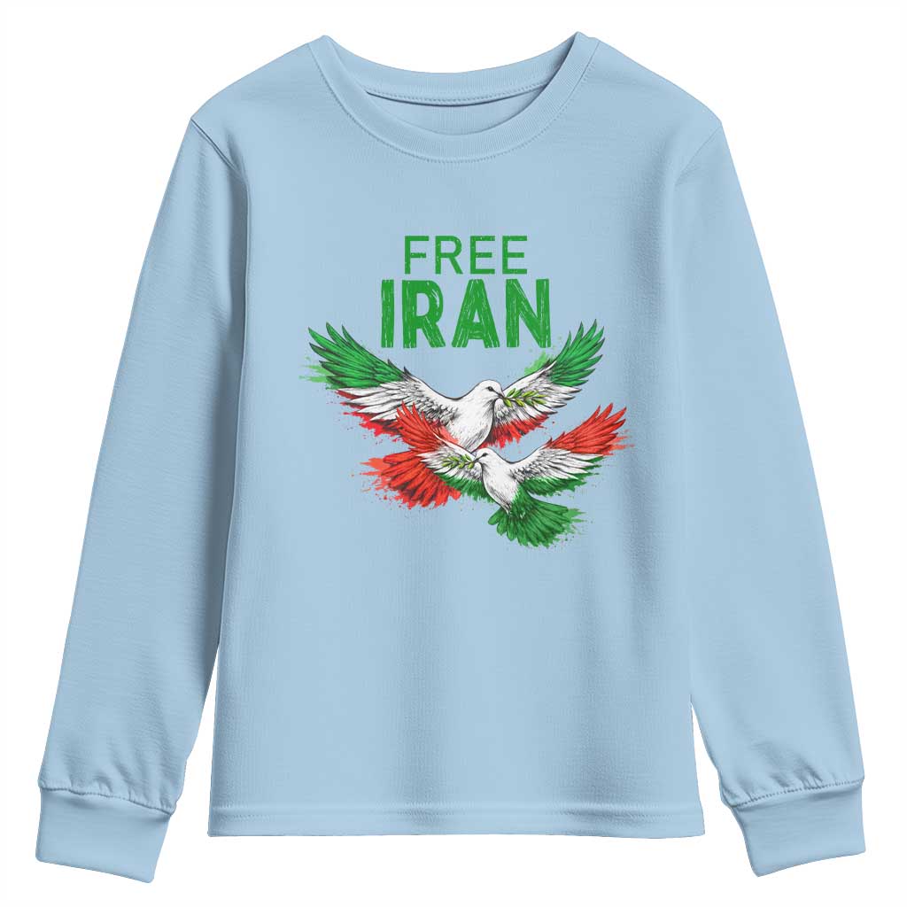 Iranian Flag Peace Doves Youth Sweatshirt Free Iran Freedom Statement Gift