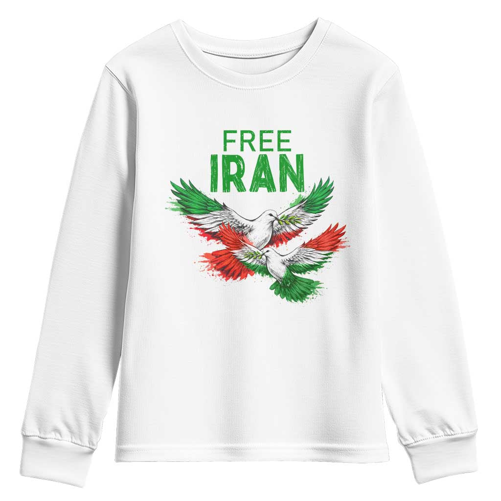 Iranian Flag Peace Doves Youth Sweatshirt Free Iran Freedom Statement Gift