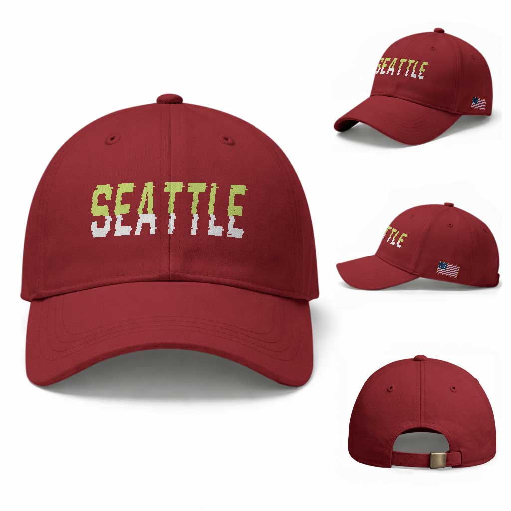 Seattle Retro Glitch Fan Gift Baseball Cap Proud Northwest 12s Fan