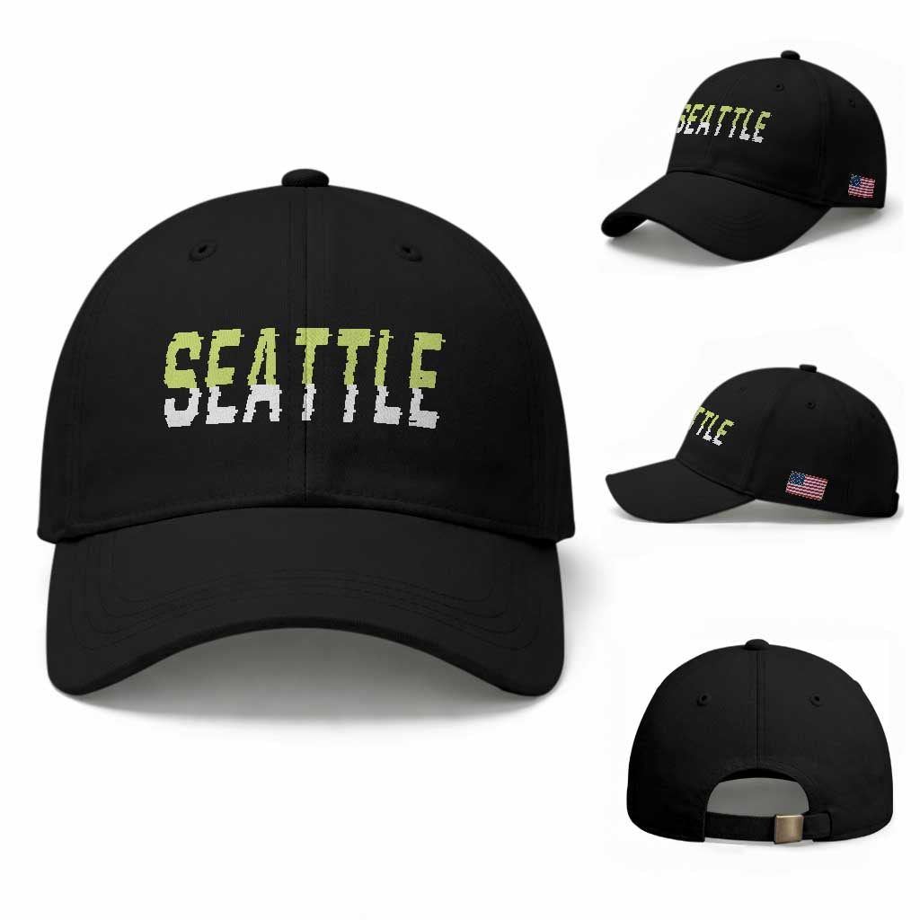 Seattle Retro Glitch Fan Gift Baseball Cap Proud Northwest 12s Fan