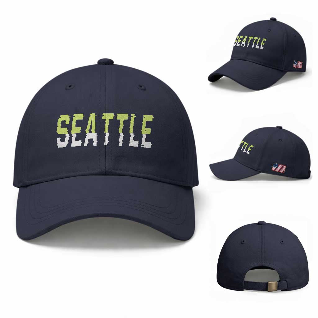 Seattle Retro Glitch Fan Gift Baseball Cap Proud Northwest 12s Fan