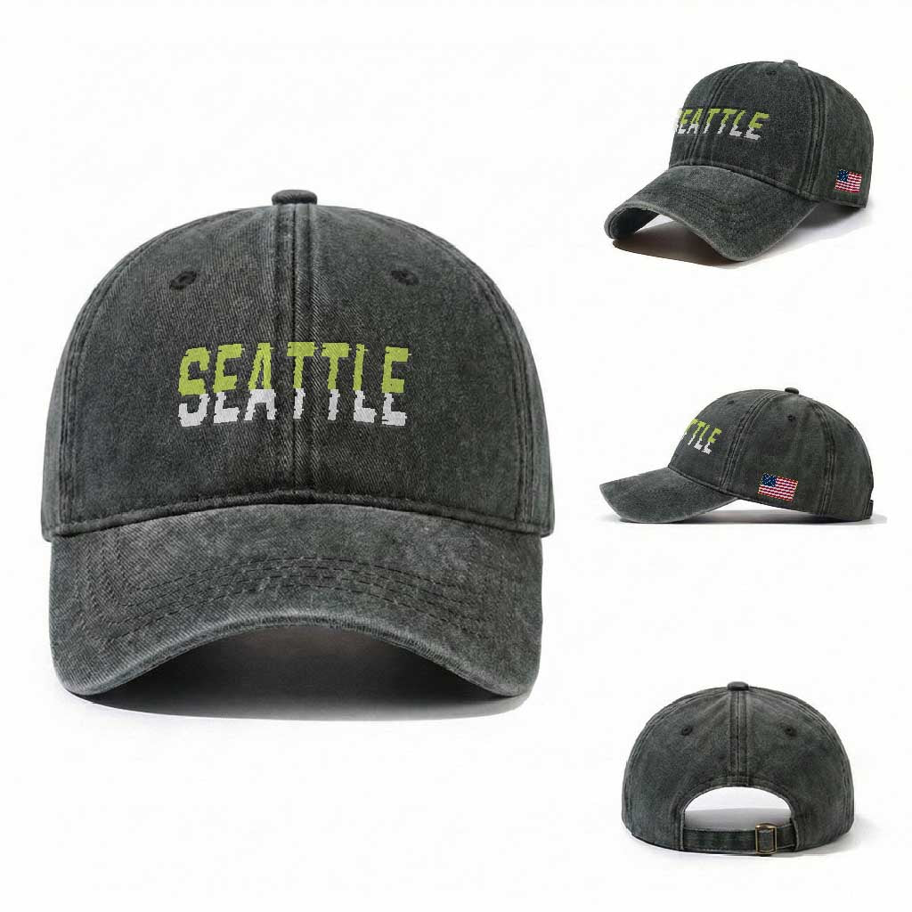Seattle Retro Glitch Fan Gift Washed Cotton Baseball Cap Proud Northwest 12s Fan