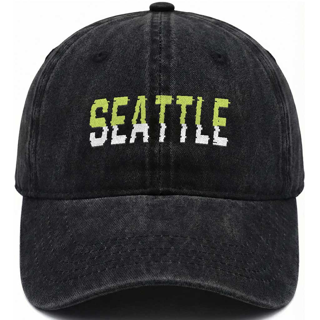 Seattle Retro Glitch Fan Gift Washed Cotton Baseball Cap Proud Northwest 12s Fan