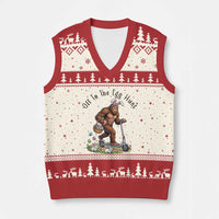 Funny Easter Bigfoot V-Neck Knit Sweater Vest Off To The Egg Hunt