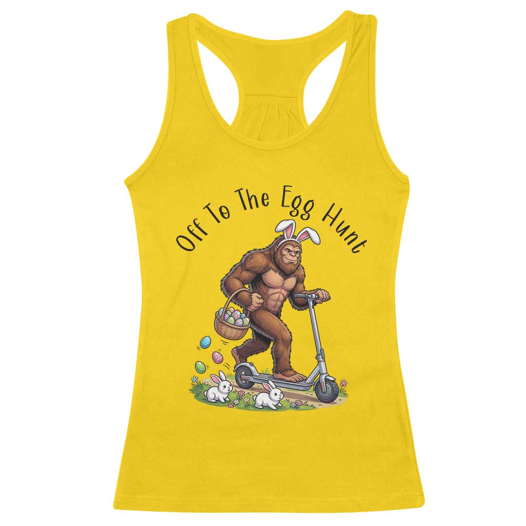 Funny Easter Bigfoot Racerback Tank Top Off To The Egg Hunt