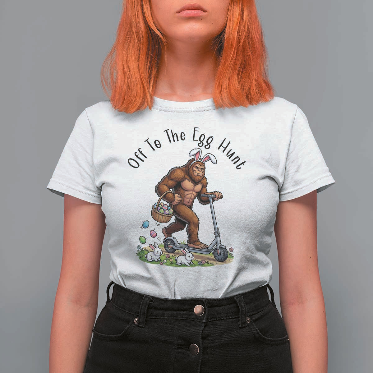 Funny Easter Bigfoot T Shirt For Women Off To The Egg Hunt