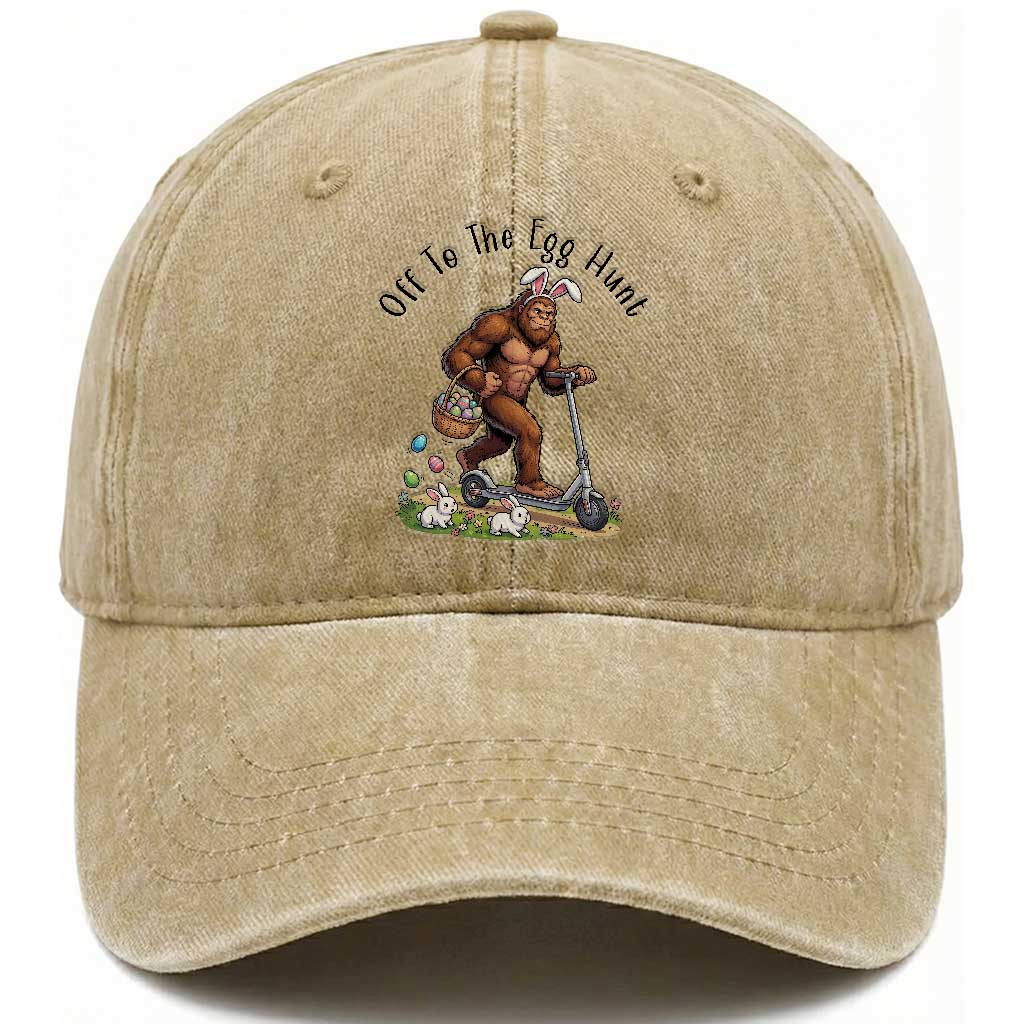 Funny Easter Bigfoot Washed Cotton Baseball Cap Off To The Egg Hunt