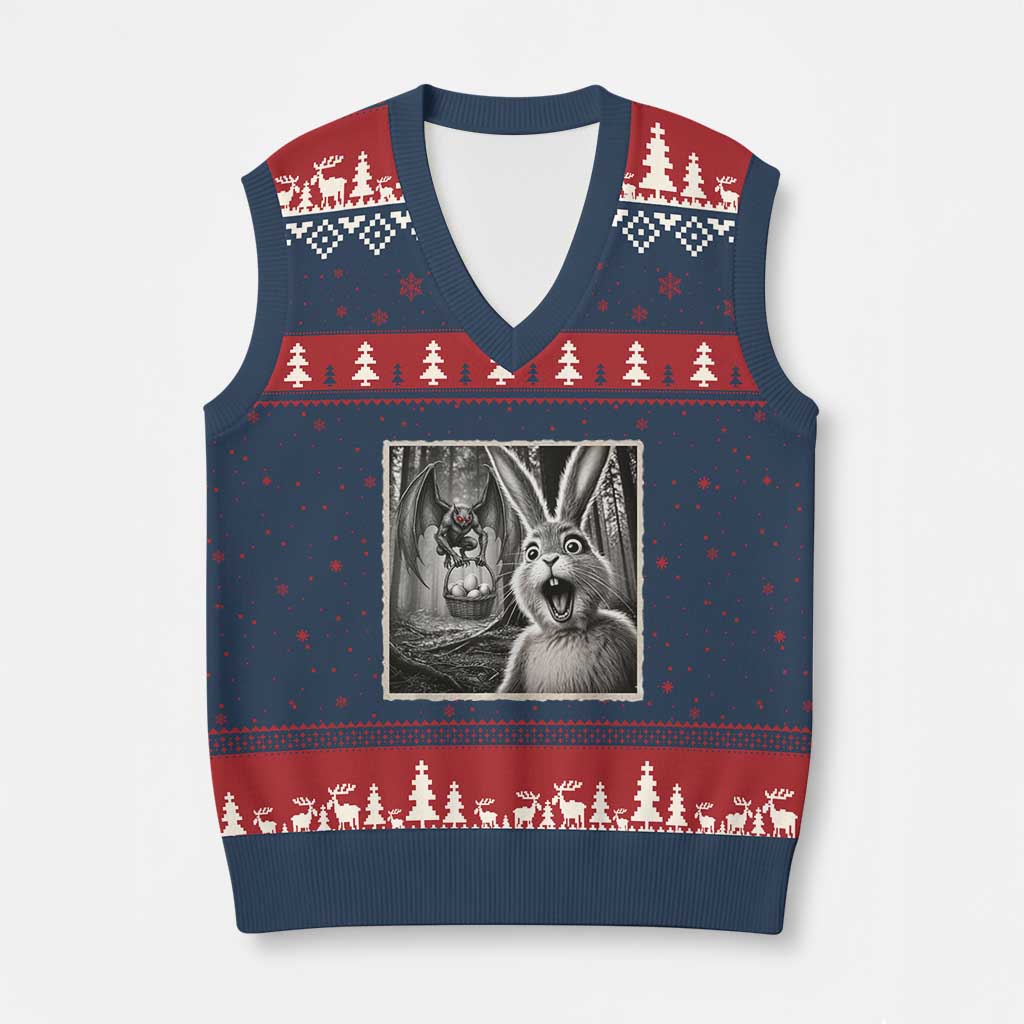 Funny Easter Bunny Selfie Mothman Egg Hunt V-Neck Knit Sweater Vest