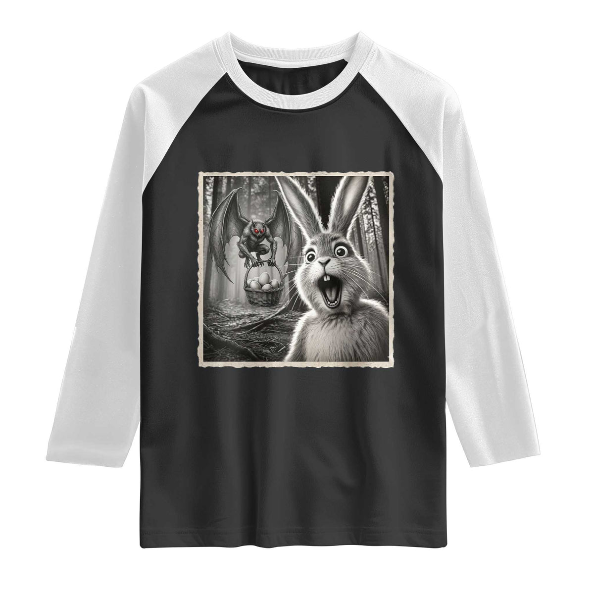 Funny Easter Bunny Selfie Mothman Egg Hunt Raglan Shirt