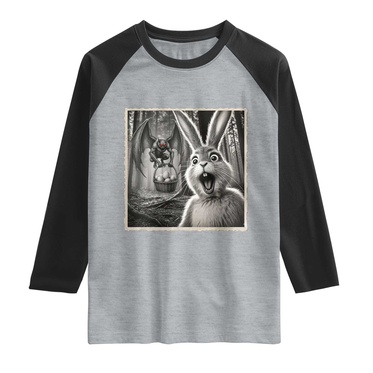 Funny Easter Bunny Selfie Mothman Egg Hunt Raglan Shirt