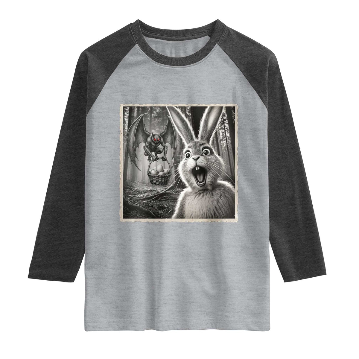 Funny Easter Bunny Selfie Mothman Egg Hunt Raglan Shirt