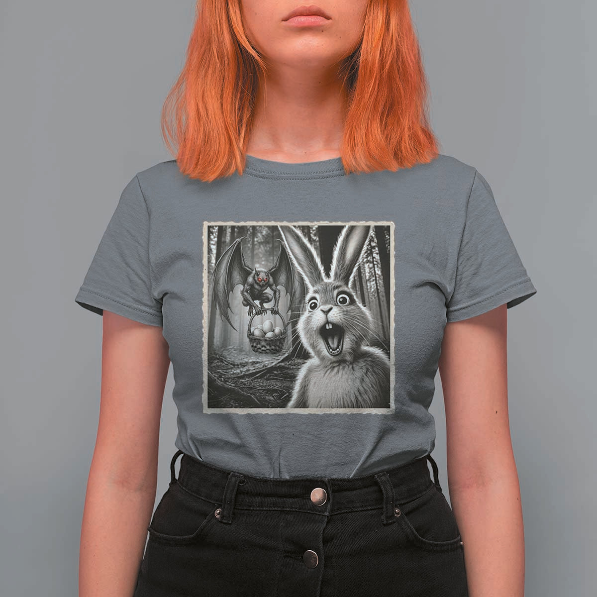 Funny Easter Bunny Selfie Mothman Egg Hunt T Shirt For Women