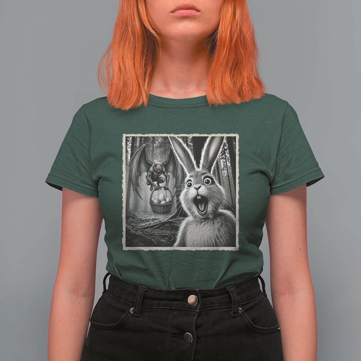 Funny Easter Bunny Selfie Mothman Egg Hunt T Shirt For Women