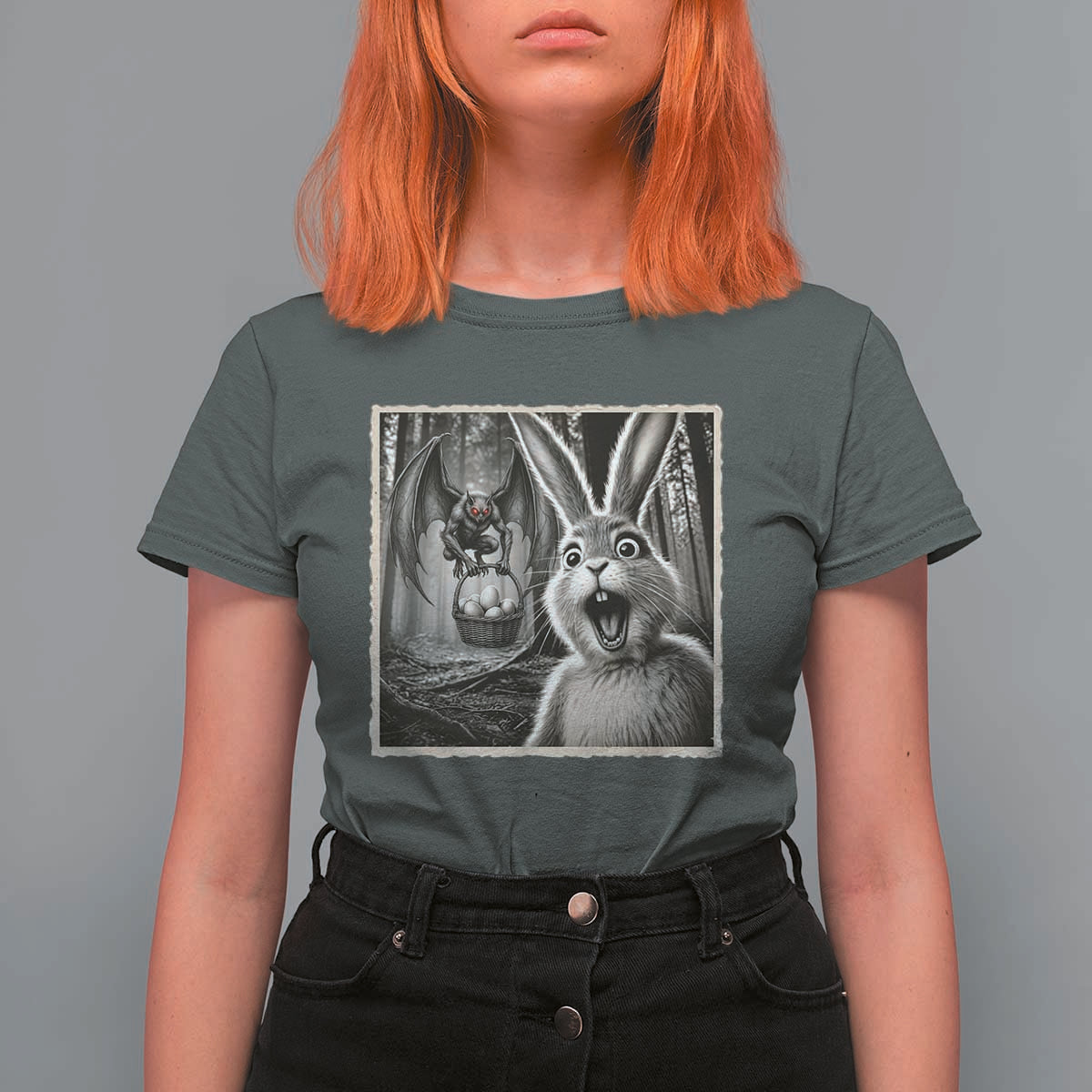 Funny Easter Bunny Selfie Mothman Egg Hunt T Shirt For Women