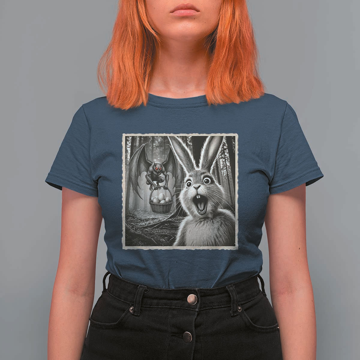 Funny Easter Bunny Selfie Mothman Egg Hunt T Shirt For Women