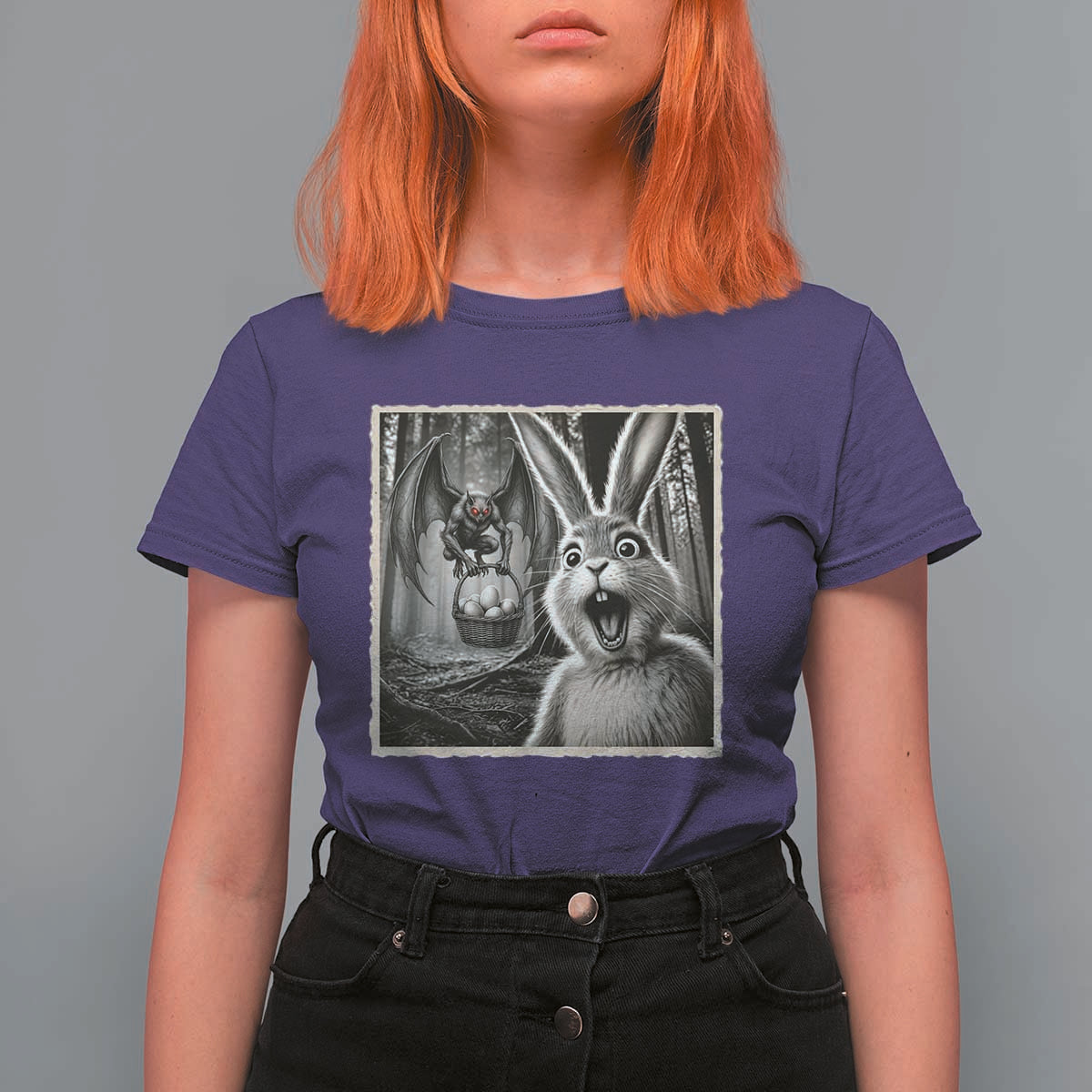Funny Easter Bunny Selfie Mothman Egg Hunt T Shirt For Women