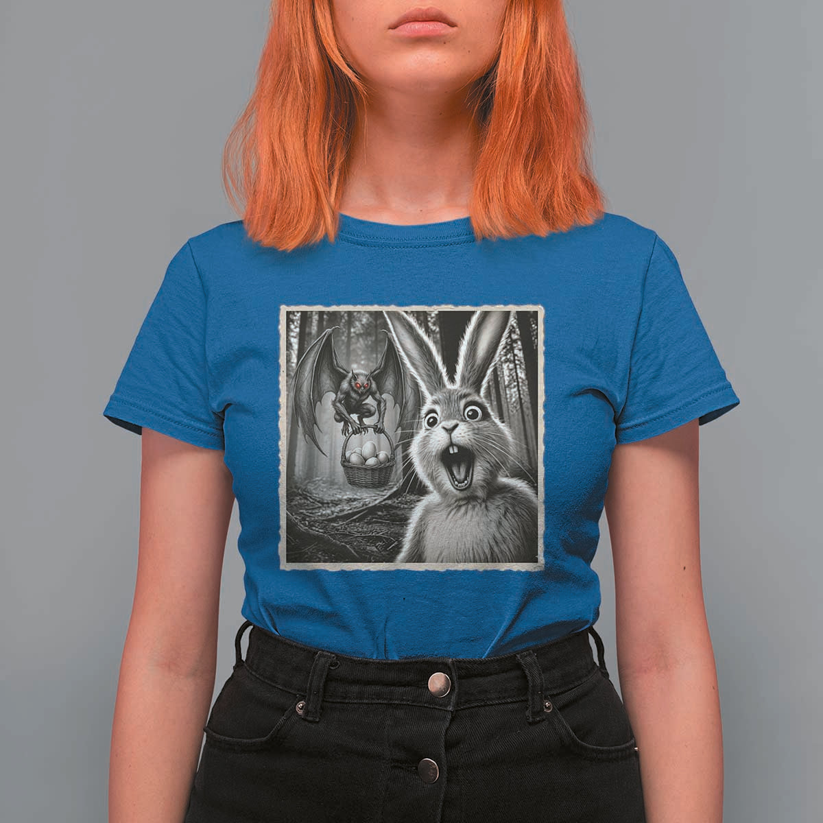 Funny Easter Bunny Selfie Mothman Egg Hunt T Shirt For Women