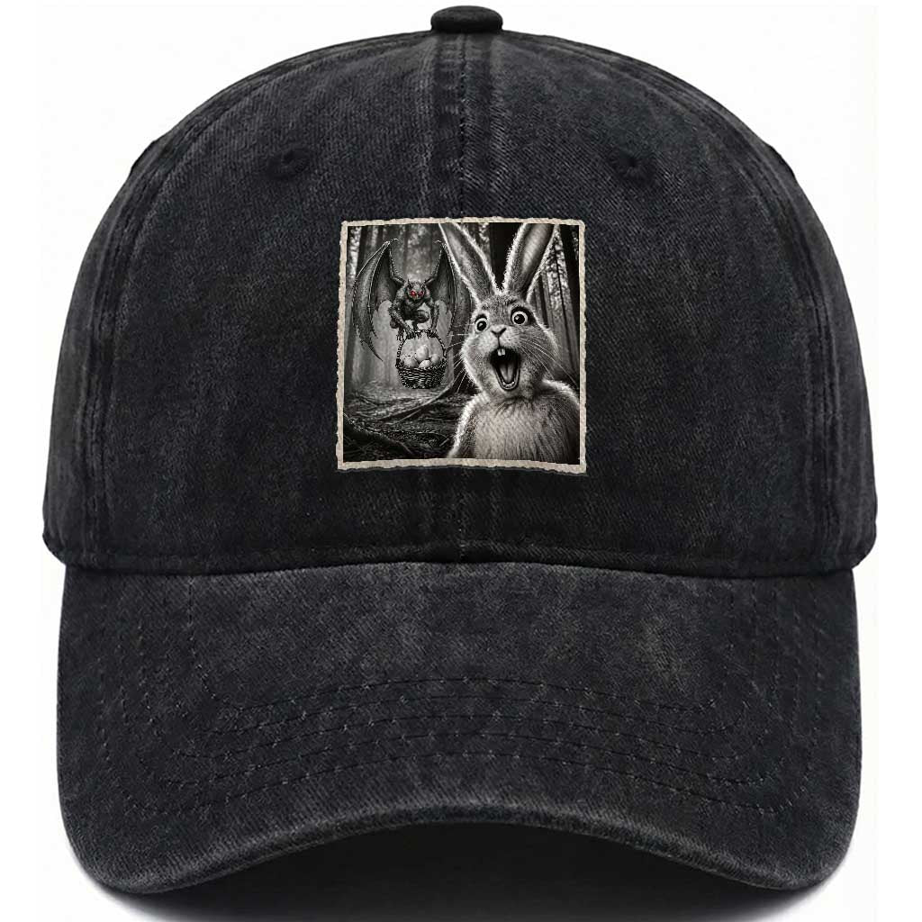 Funny Easter Bunny Selfie Mothman Egg Hunt Washed Cotton Baseball Cap