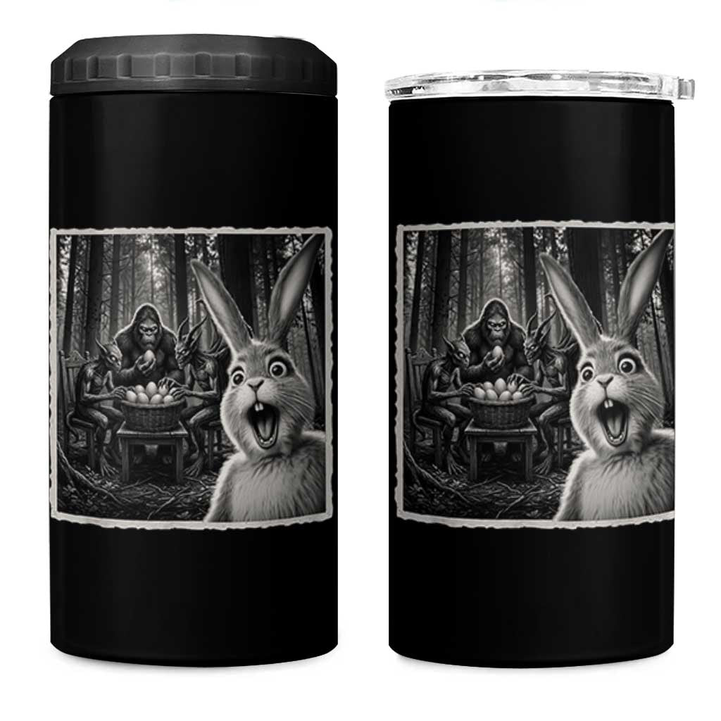 Funny Easter Bunny Selfie 4 in 1 Can Cooler Tumbler Bigfoot Jersey Devil Chupacabra Egg Hunt