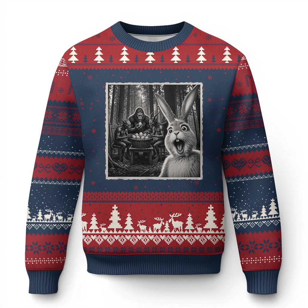 Funny Easter Bunny Selfie Ugly Christmas Sweater Bigfoot Jersey Devil Chupacabra Egg Hunt