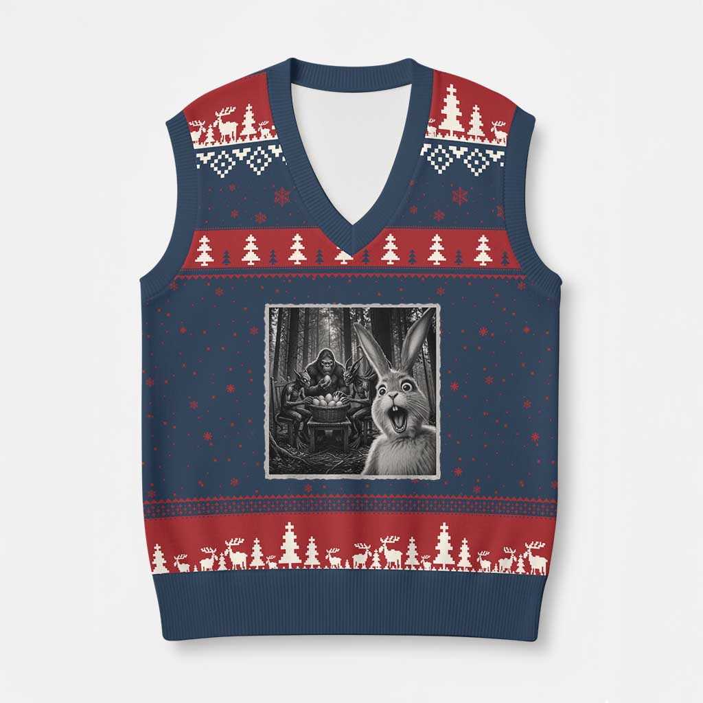 Funny Easter Bunny Selfie V-Neck Knit Sweater Vest Bigfoot Jersey Devil Chupacabra Egg Hunt
