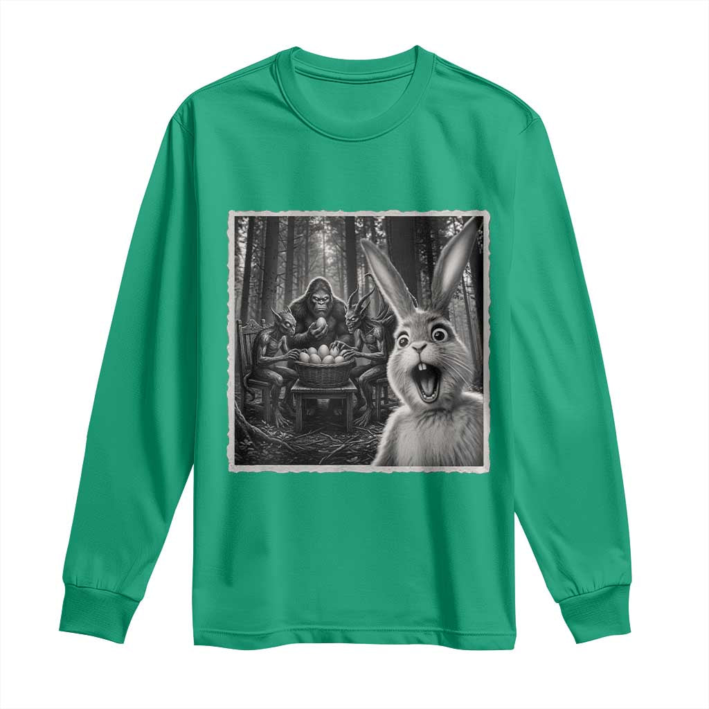 Funny Easter Bunny Selfie Long Sleeve Shirt Bigfoot Jersey Devil Chupacabra Egg Hunt