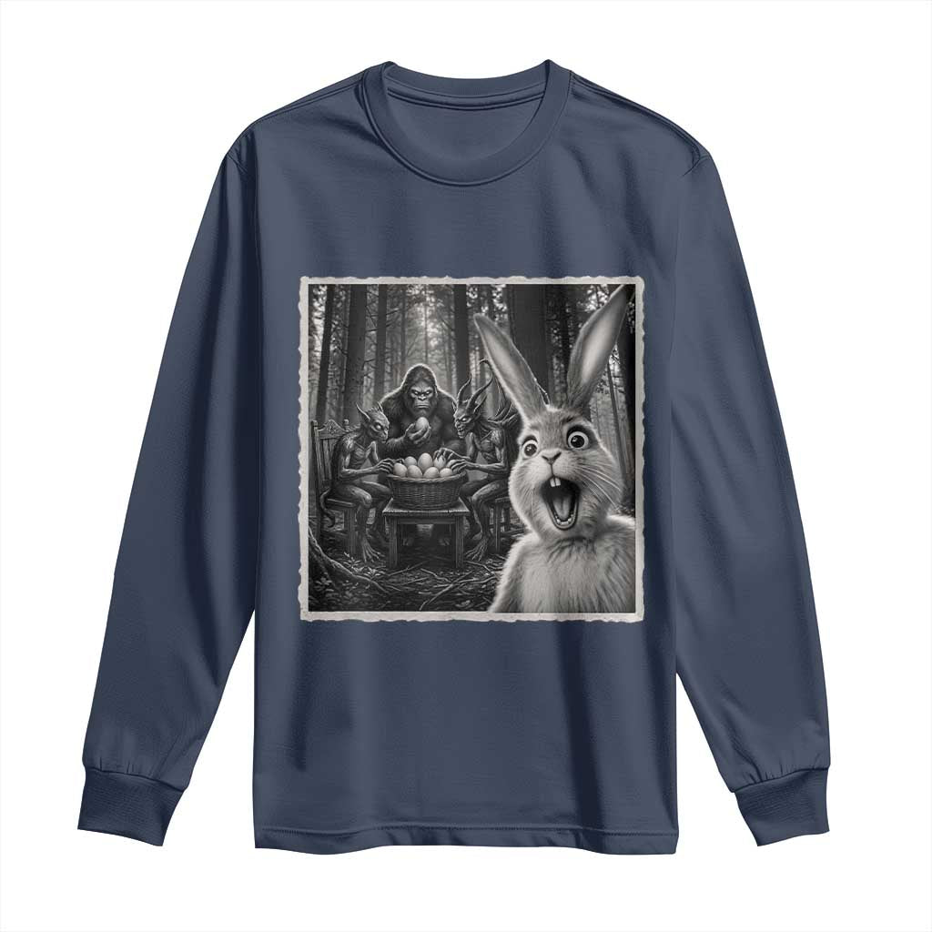 Funny Easter Bunny Selfie Long Sleeve Shirt Bigfoot Jersey Devil Chupacabra Egg Hunt