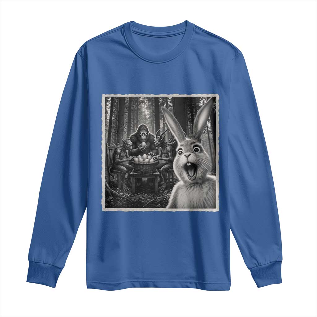 Funny Easter Bunny Selfie Long Sleeve Shirt Bigfoot Jersey Devil Chupacabra Egg Hunt