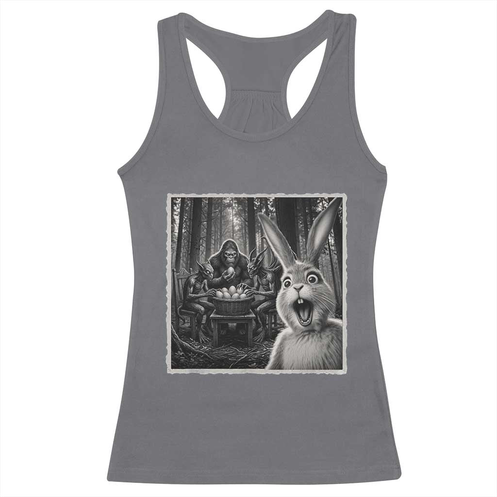 Funny Easter Bunny Selfie Racerback Tank Top Bigfoot Jersey Devil Chupacabra Egg Hunt