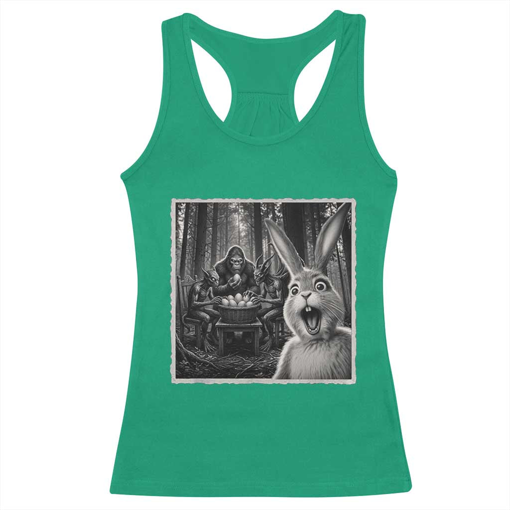 Funny Easter Bunny Selfie Racerback Tank Top Bigfoot Jersey Devil Chupacabra Egg Hunt