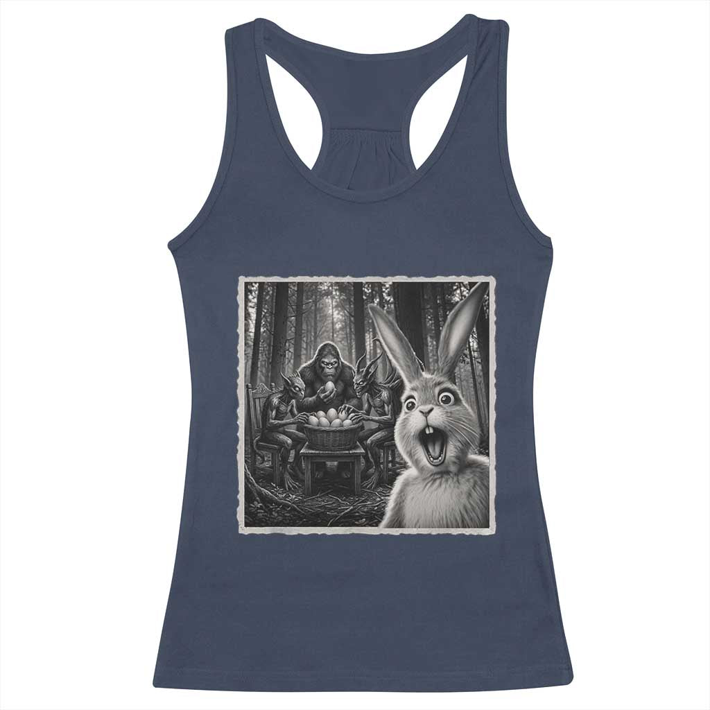 Funny Easter Bunny Selfie Racerback Tank Top Bigfoot Jersey Devil Chupacabra Egg Hunt