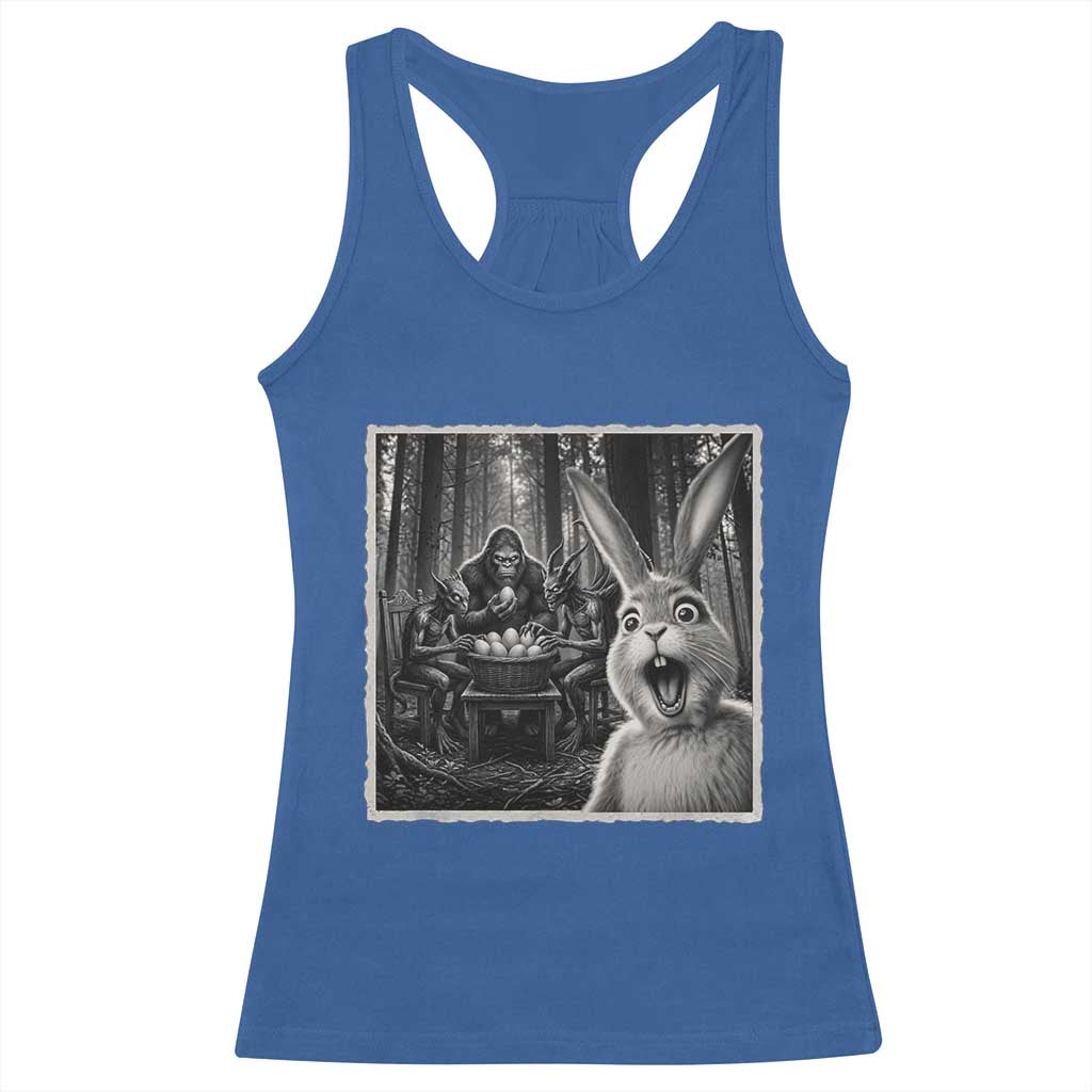 Funny Easter Bunny Selfie Racerback Tank Top Bigfoot Jersey Devil Chupacabra Egg Hunt