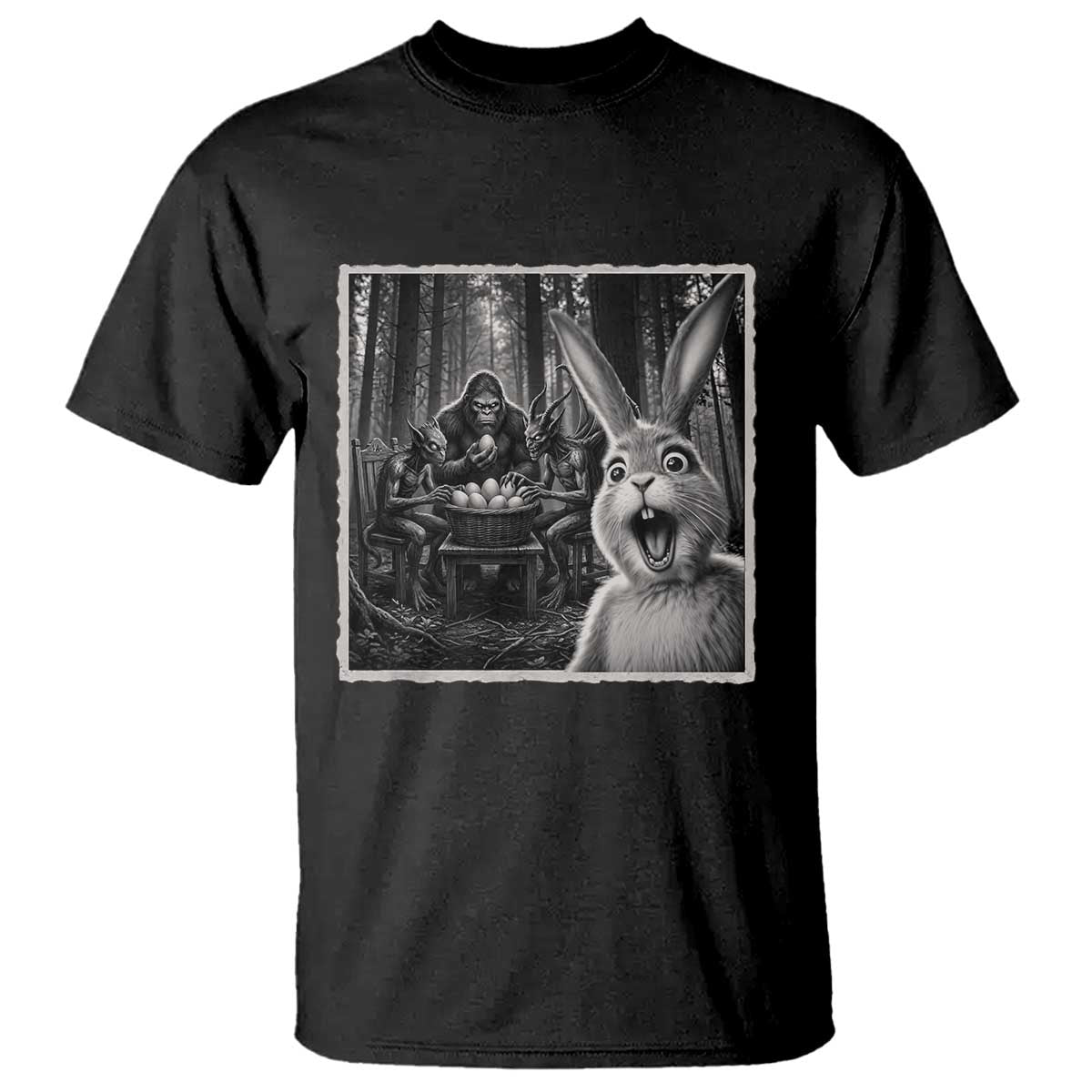 Funny Easter Bunny Selfie T Shirt Bigfoot Jersey Devil Chupacabra Egg Hunt