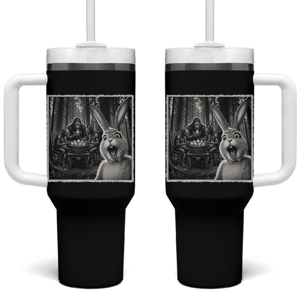 Funny Easter Bunny Selfie Tumbler With Handle Bigfoot Jersey Devil Chupacabra Egg Hunt