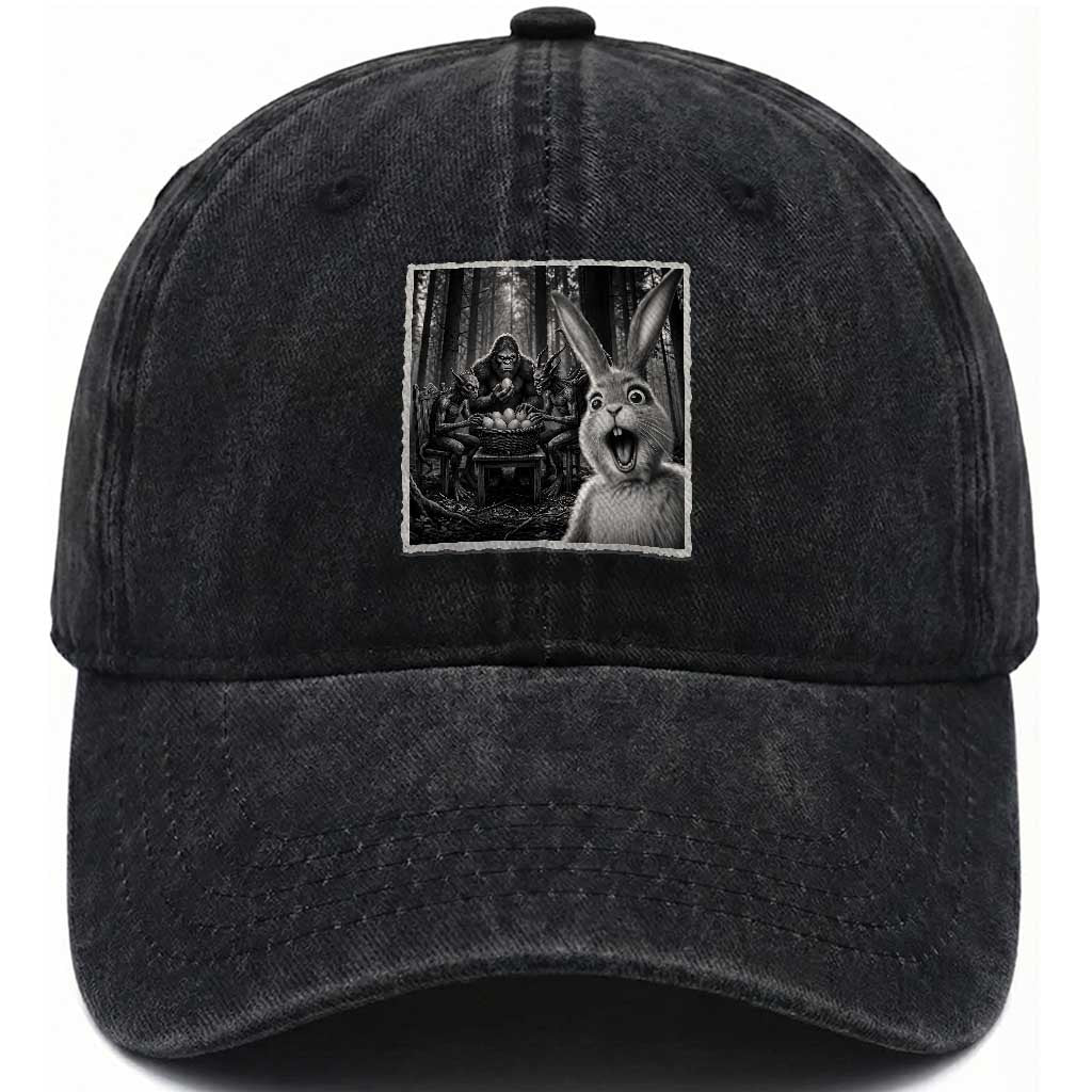 Funny Easter Bunny Selfie Washed Cotton Baseball Cap Bigfoot Jersey Devil Chupacabra Egg Hunt