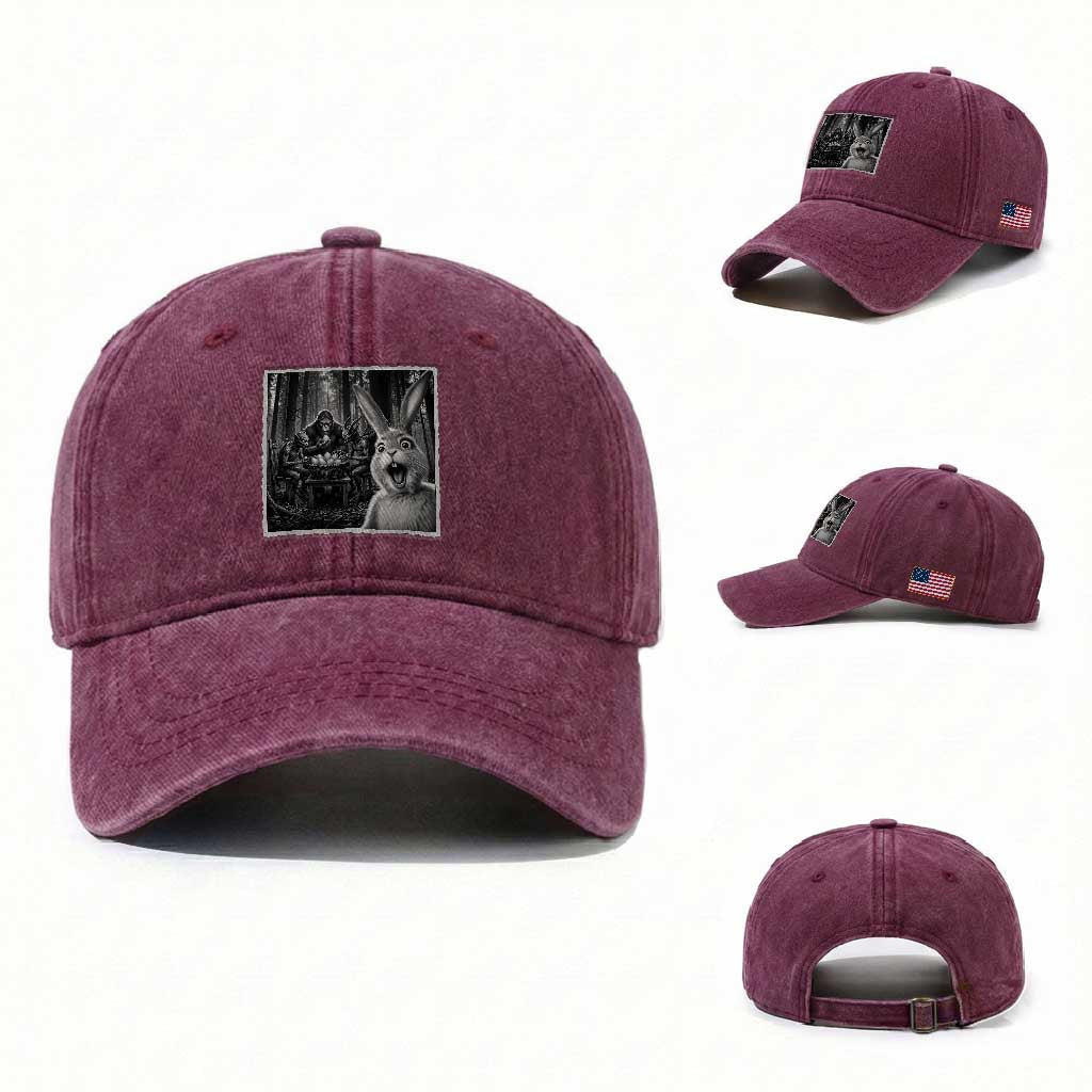 Funny Easter Bunny Selfie Washed Cotton Baseball Cap Bigfoot Jersey Devil Chupacabra Egg Hunt
