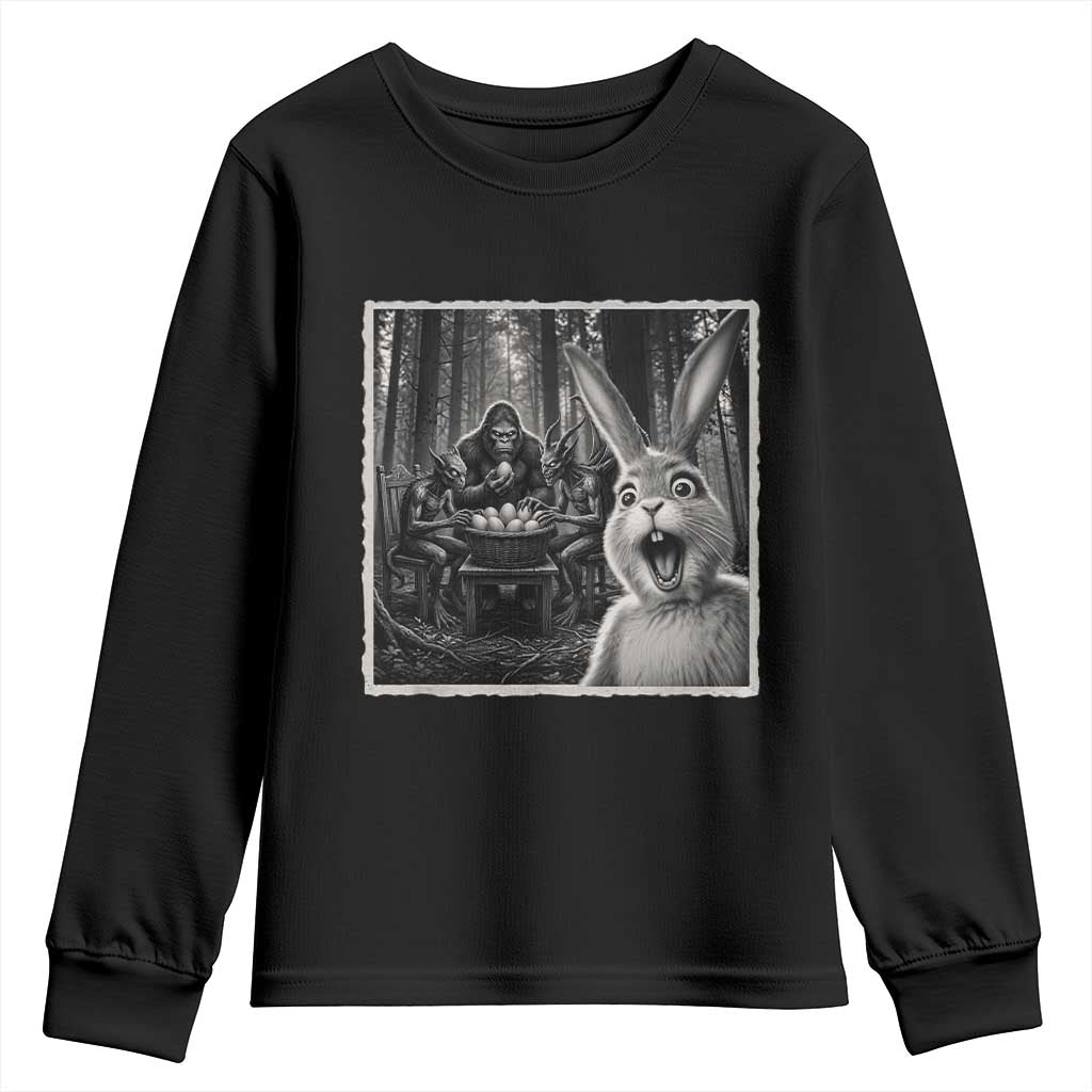 Funny Easter Bunny Selfie Youth Sweatshirt Bigfoot Jersey Devil Chupacabra Egg Hunt