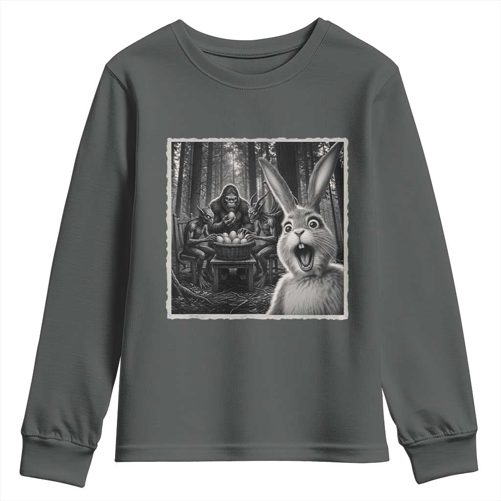 Funny Easter Bunny Selfie Youth Sweatshirt Bigfoot Jersey Devil Chupacabra Egg Hunt